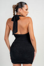 Load image into Gallery viewer, Black Halter Ruching Dress