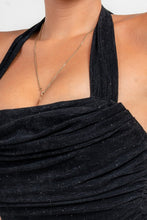 Load image into Gallery viewer, Black Halter Ruching Dress