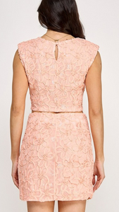 Coral Lace Skirt Set