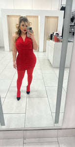 Red Halter Pearl Dress