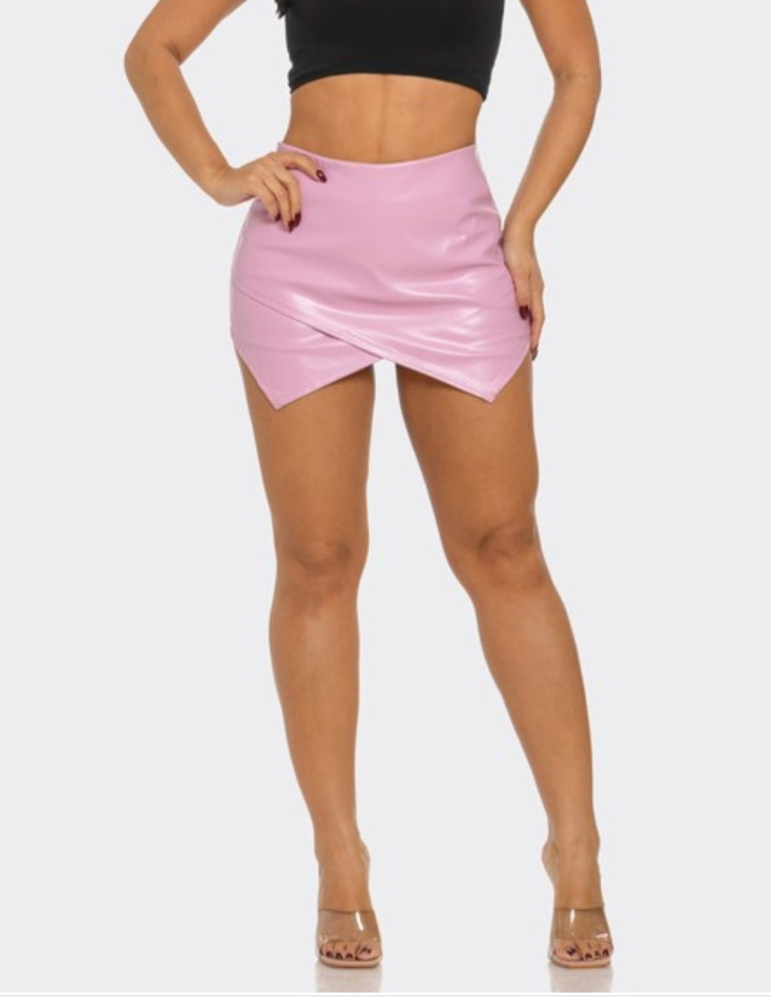Pink Pu Leather Skort