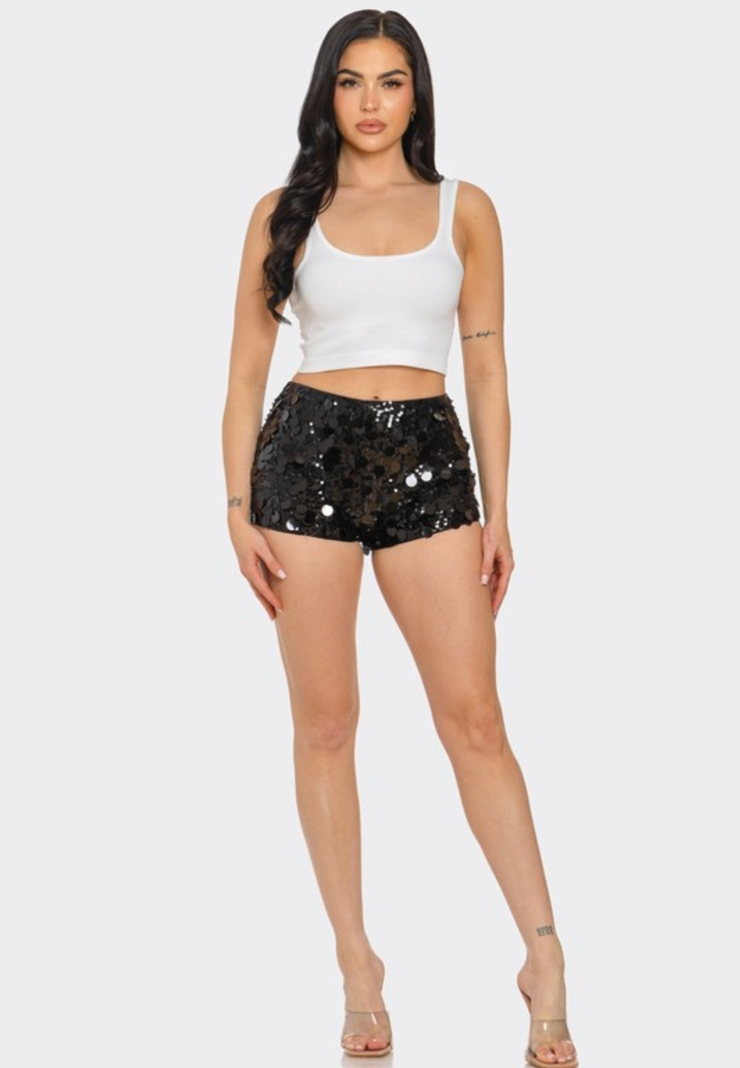 Black Sequin Mini Shorts