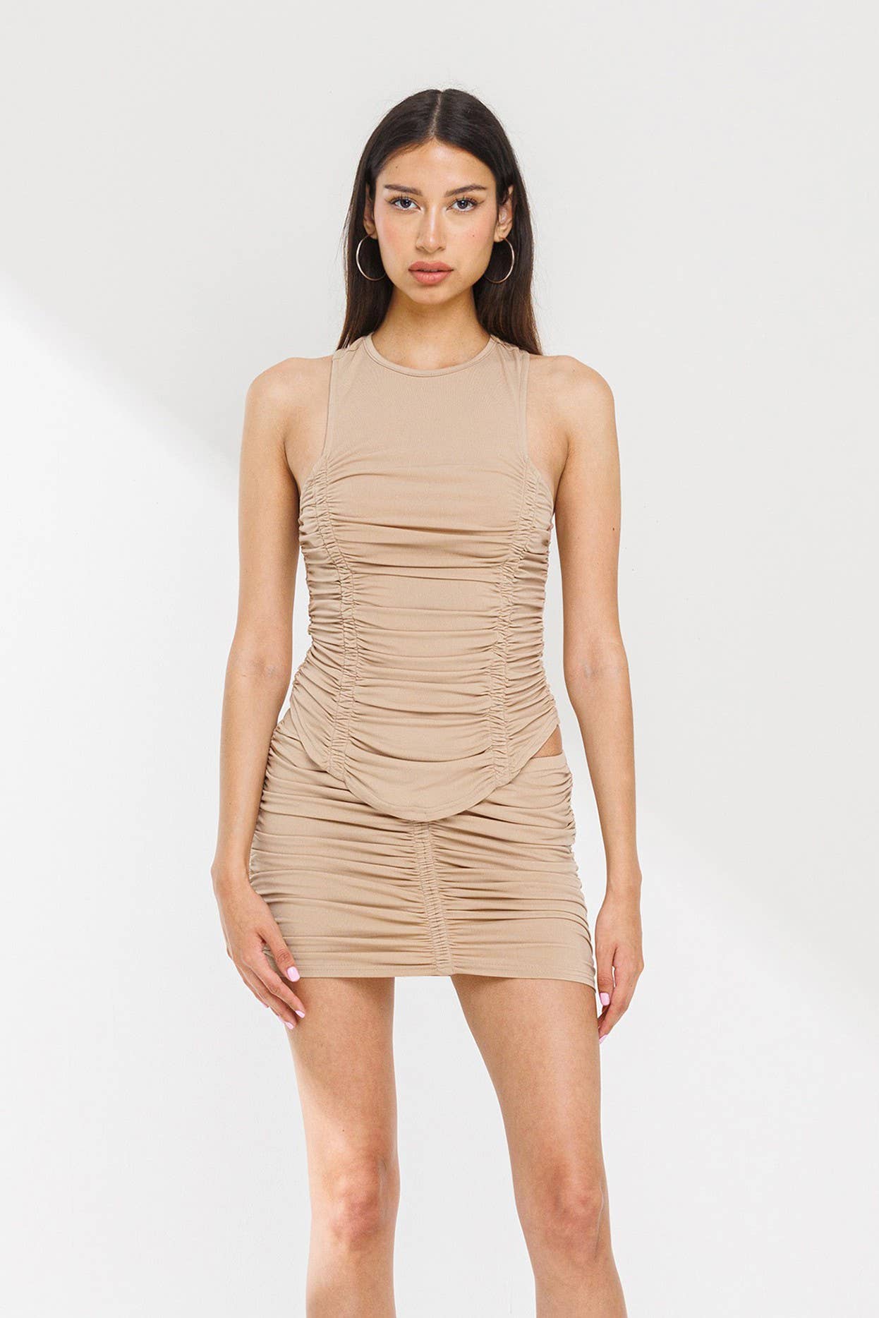 Ruched jersey tank & skirt set .