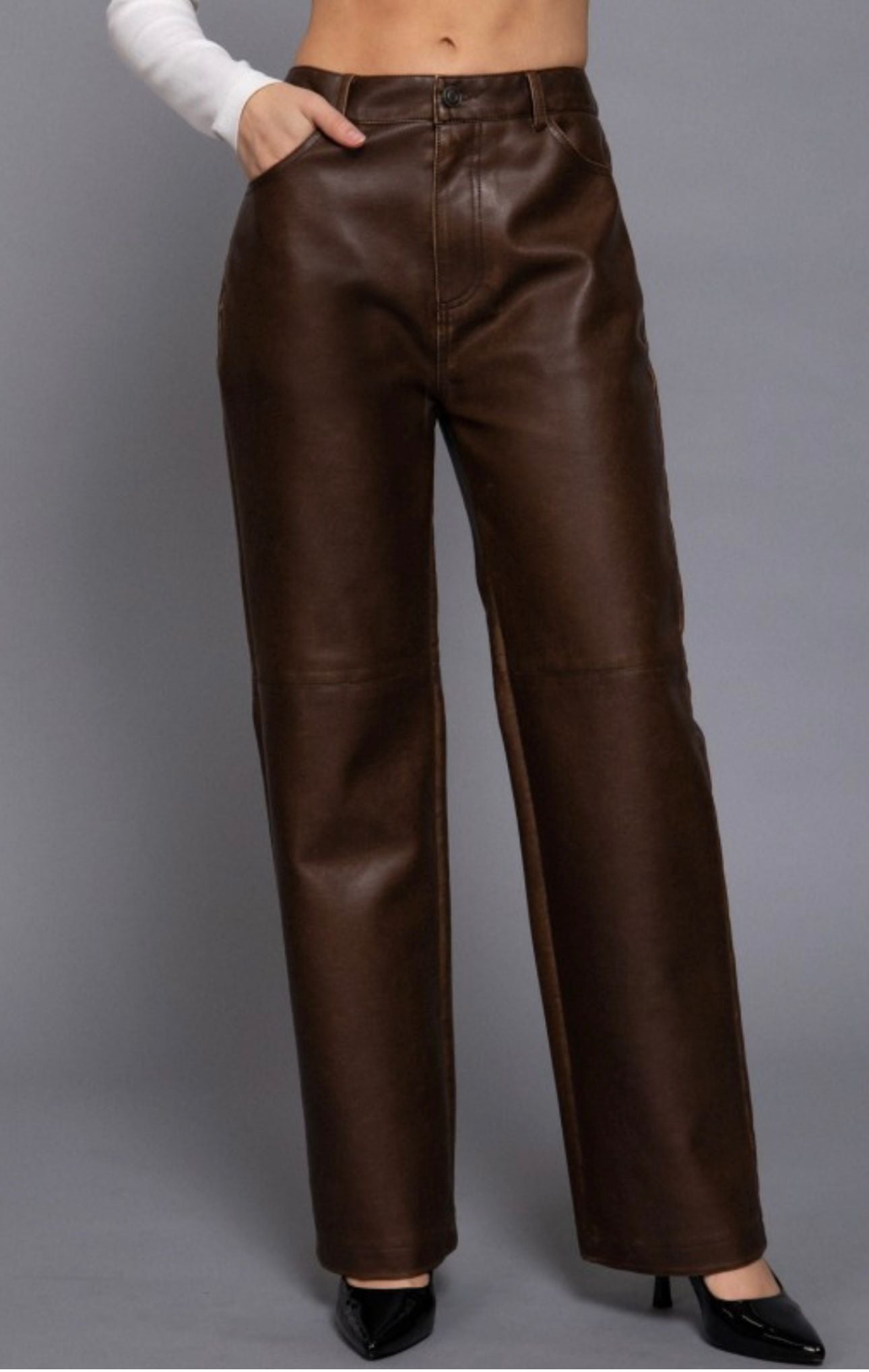 Brown leather pants