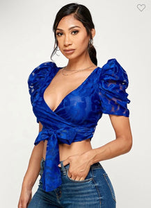 Royal Blue Tie Waist Blouse